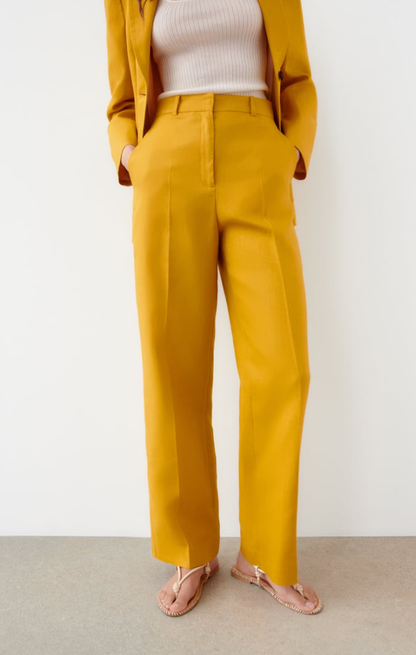 Yellow Straight Leg Linen Pants