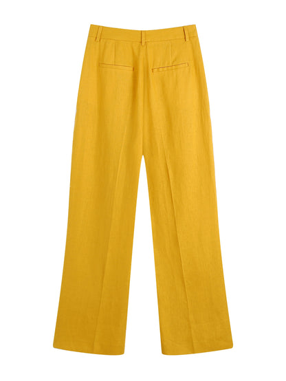 Yellow Straight Leg Linen Pants