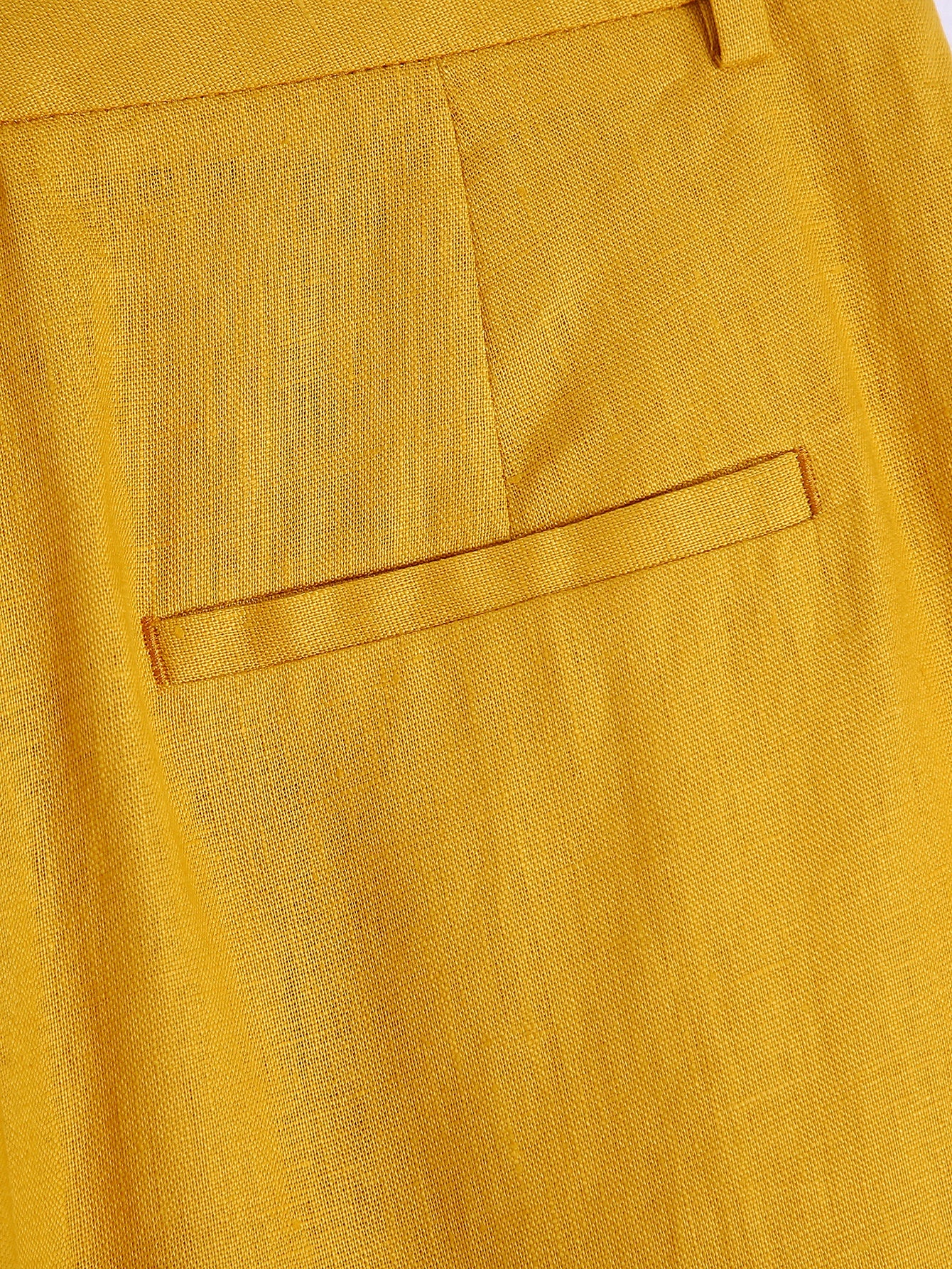 Yellow Straight Leg Linen Pants