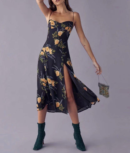 Retro Floral High Slit Sundress