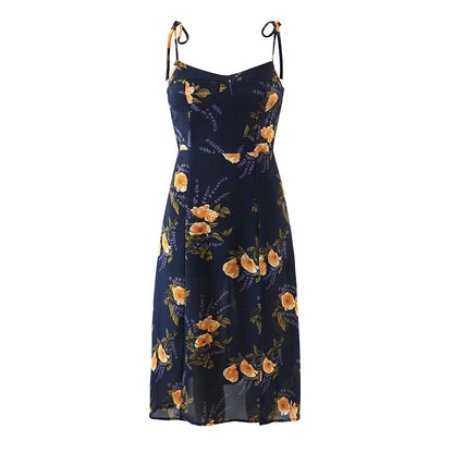 Retro Floral High Slit Sundress