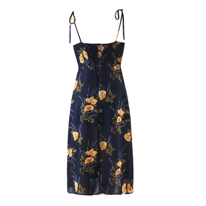 Retro Floral High Slit Sundress