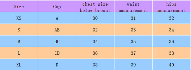 Traveler's Delight Bikini Set size chart