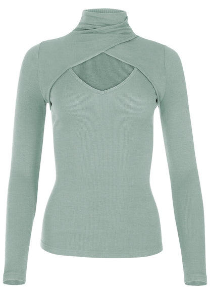 Cutout Turtleneck Long Sleeve Shirt