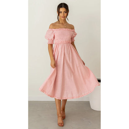 Off-Shoulder Smocked Midi Dress