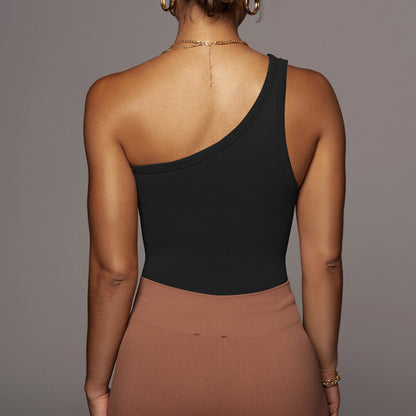 Ribbed One-Shoulder Sleeveless Camisole