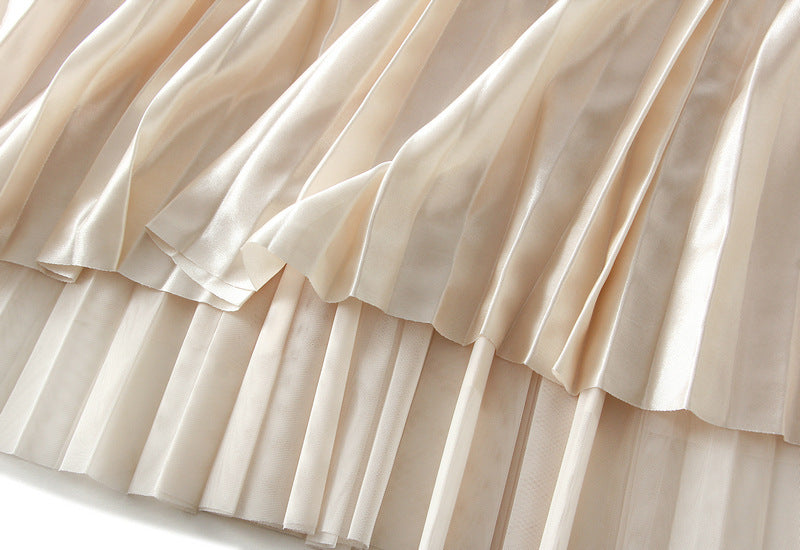 Pleated Elastic Waist Tulle Skirt