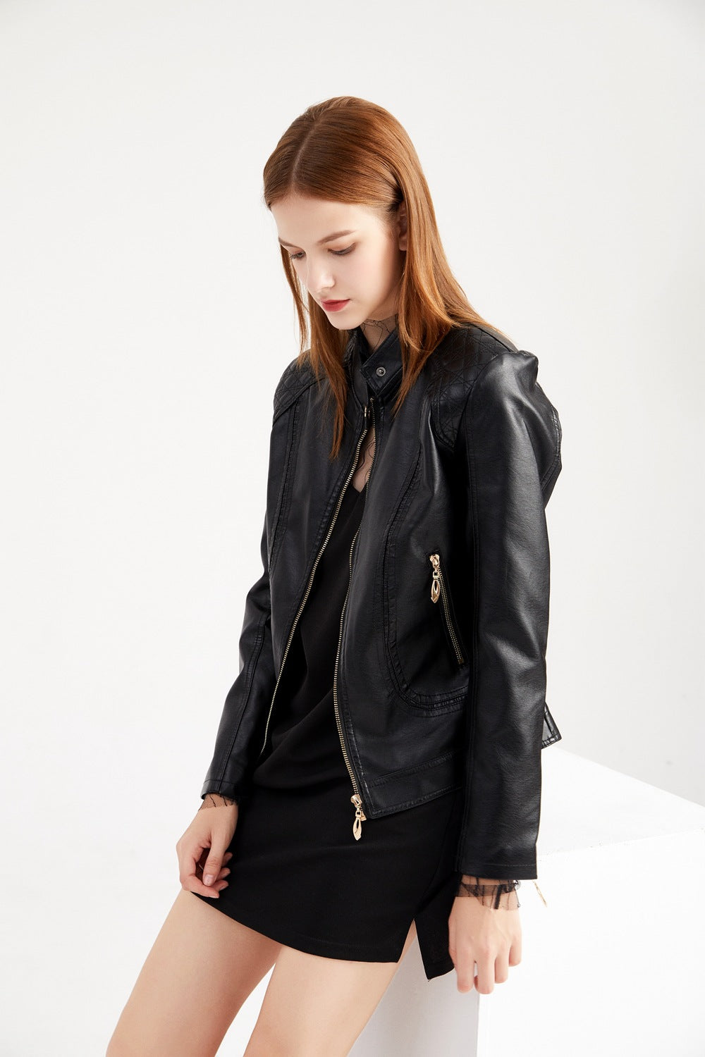 Quilted Shoulder Faux Leather Jacket