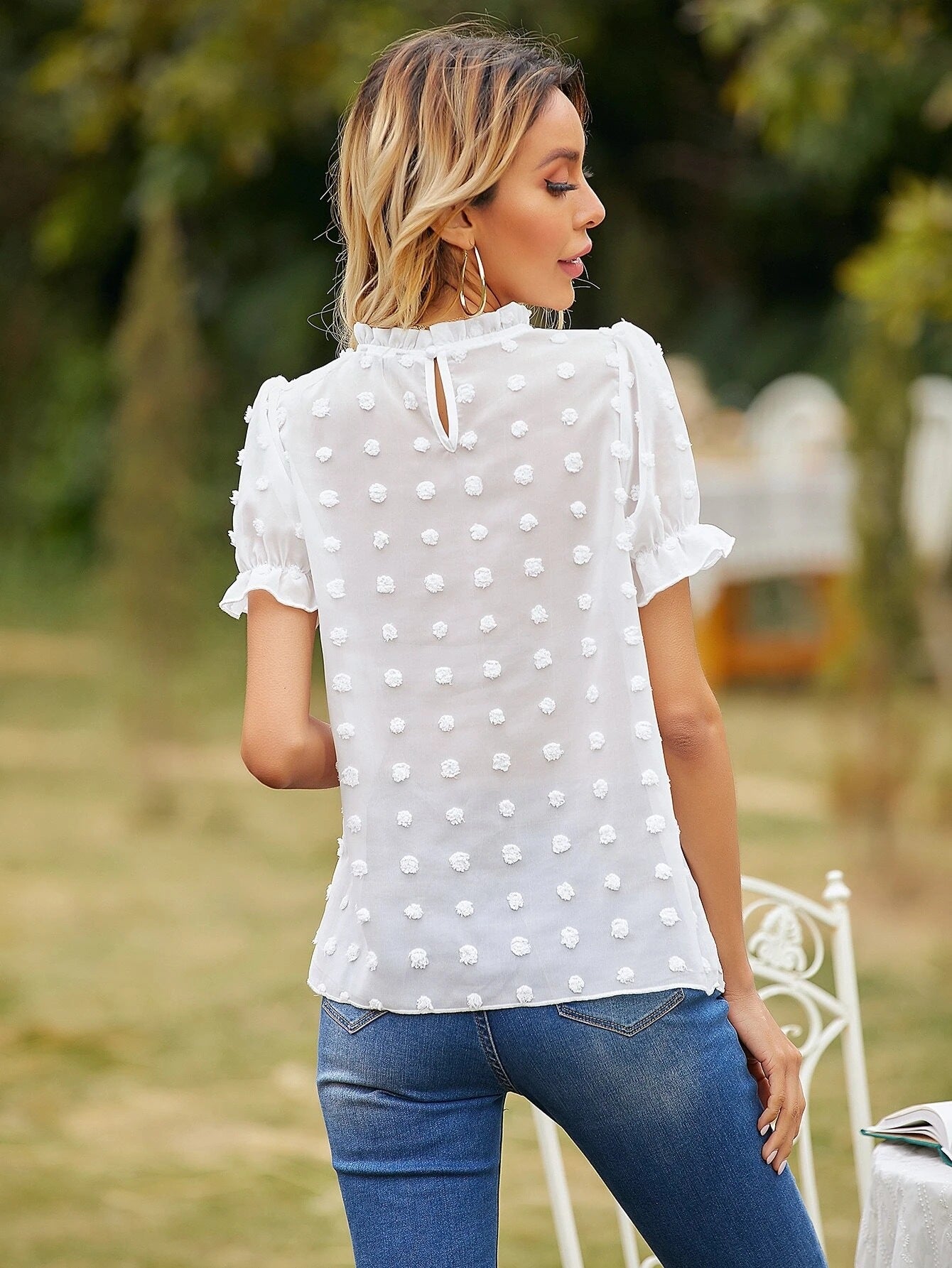 Round Neck Short Sleeve Dotted Shirt