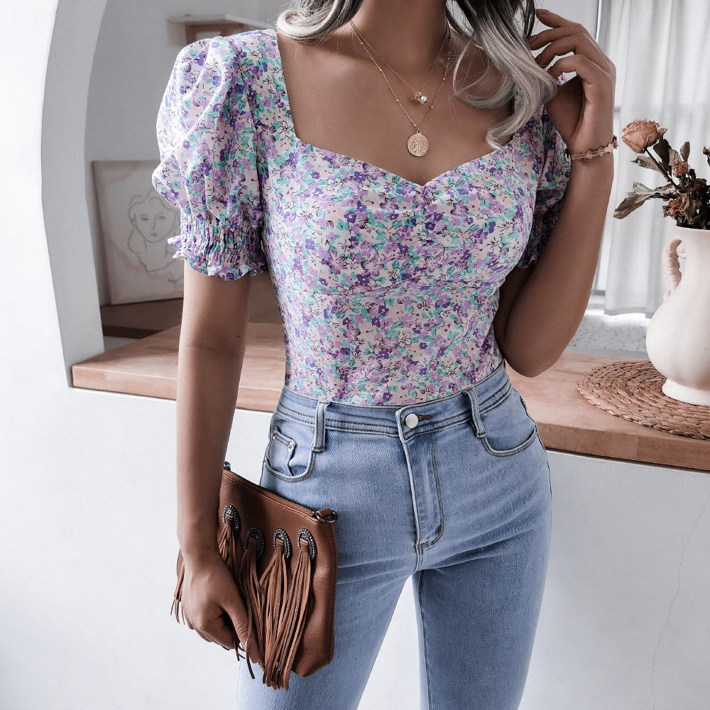 Lantern Sleeve Floral Blouse