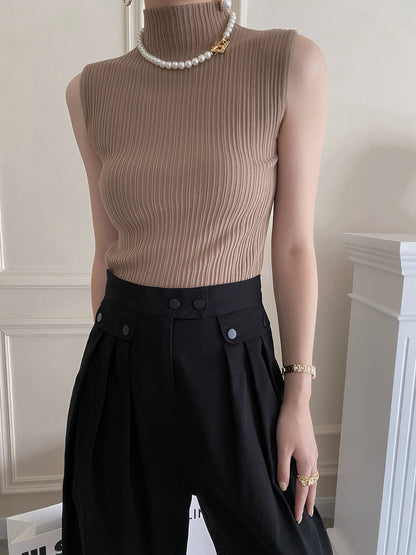 Knitted Turtleneck Sleeveless Shirt