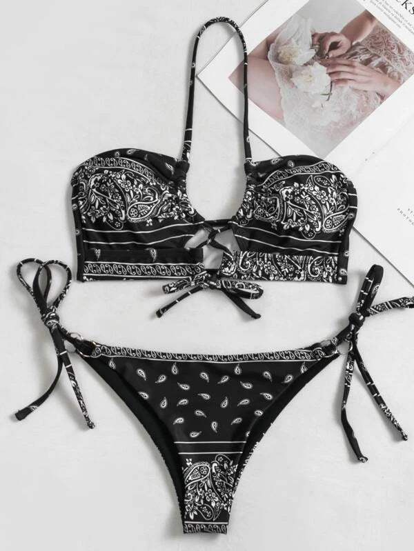 Paisley Two Piece Lace up Bikini