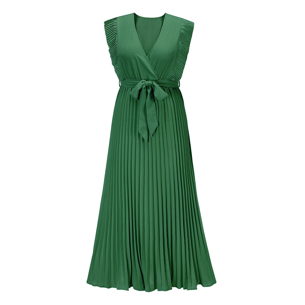 Ruffle Sleeve Pleated Dress