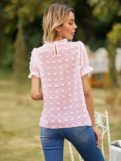 Round Neck Short Sleeve Dotted Shirt