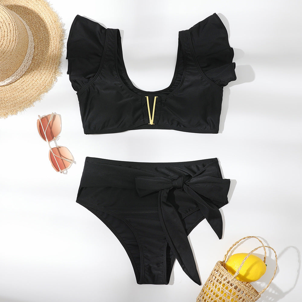 Flounce Metal Slit Two Piece Swimsuit