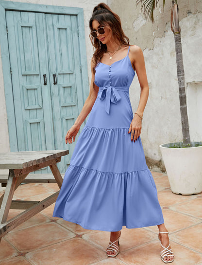 Waist Tie tiered Maxi Sundress