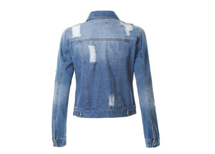 Slim-Fit Ripped Denim Jacket