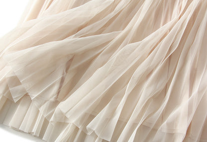 Pleated Elastic Waist Tulle Skirt