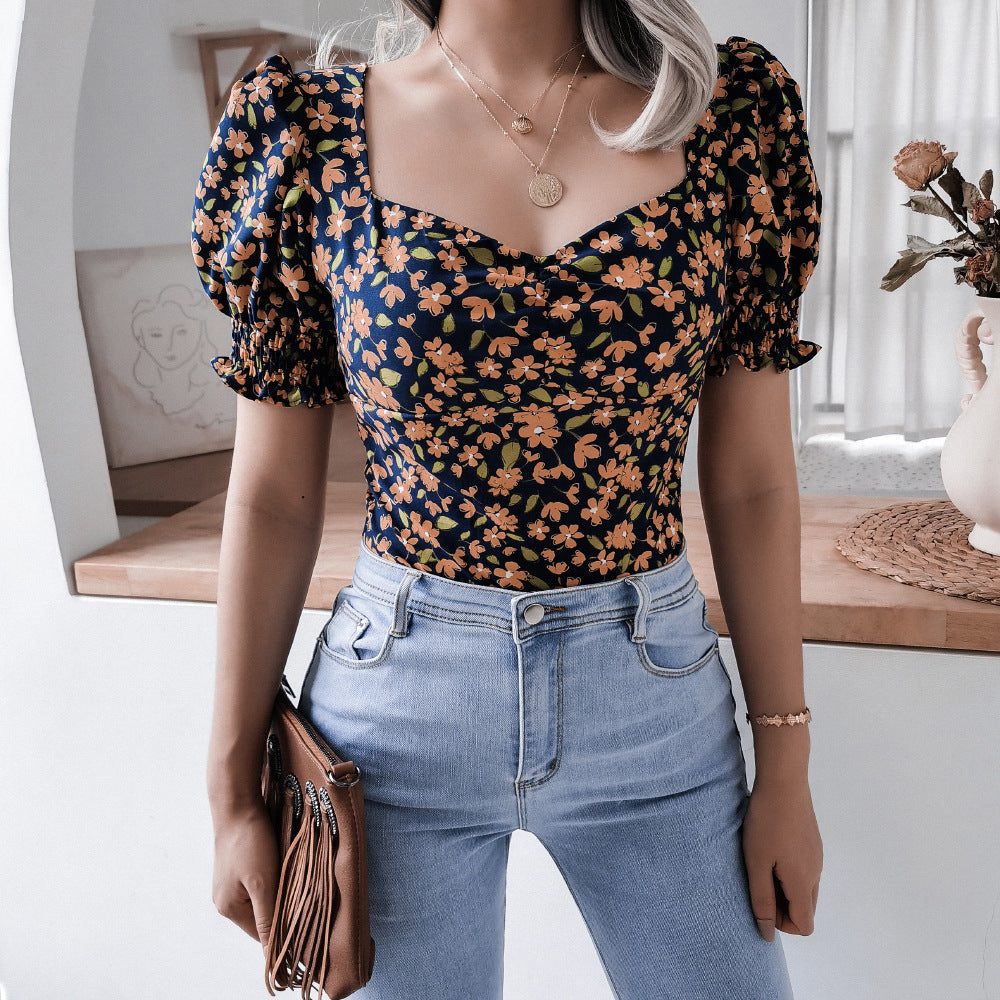 Lantern Sleeve Floral Blouse