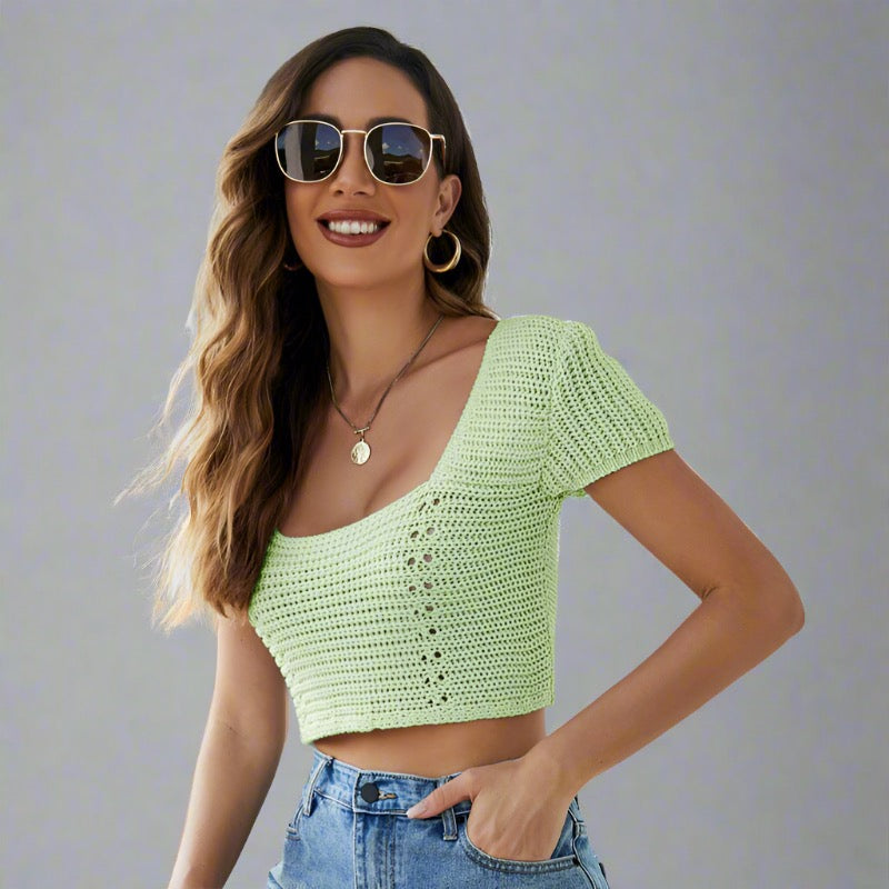 Cutout CrissCross Backless Short-Sleeved Shirt