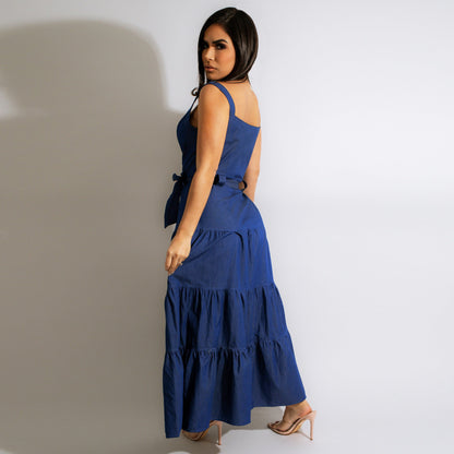 Denim Wide Hem Maxi Dress