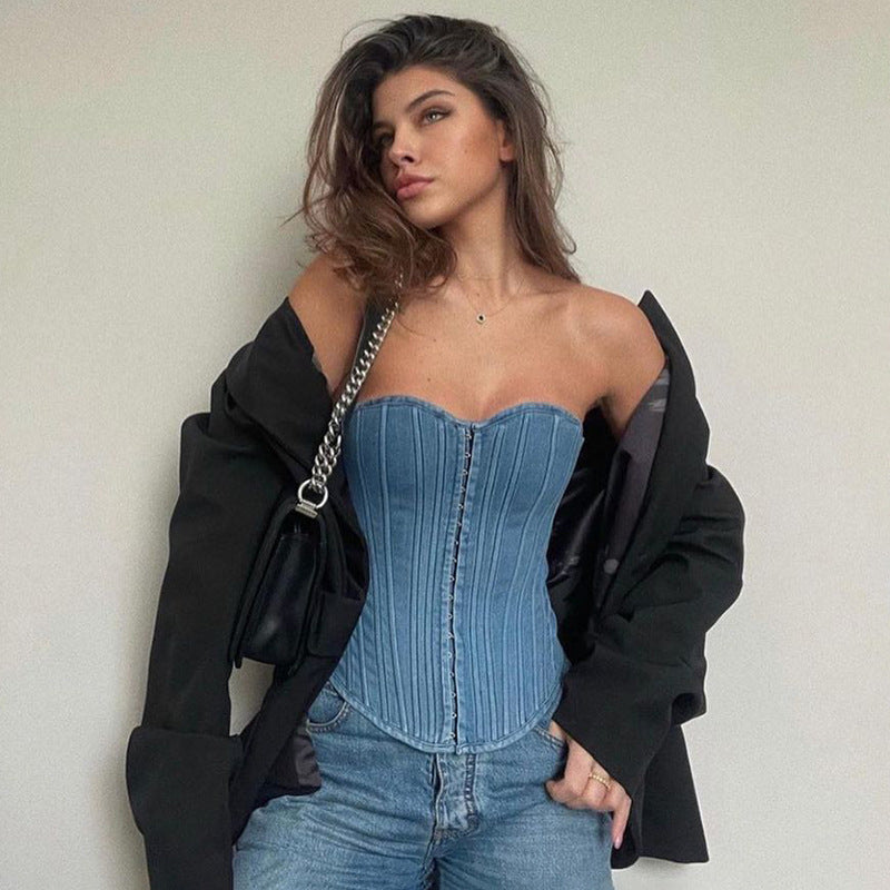 Denim Lace Up Corset