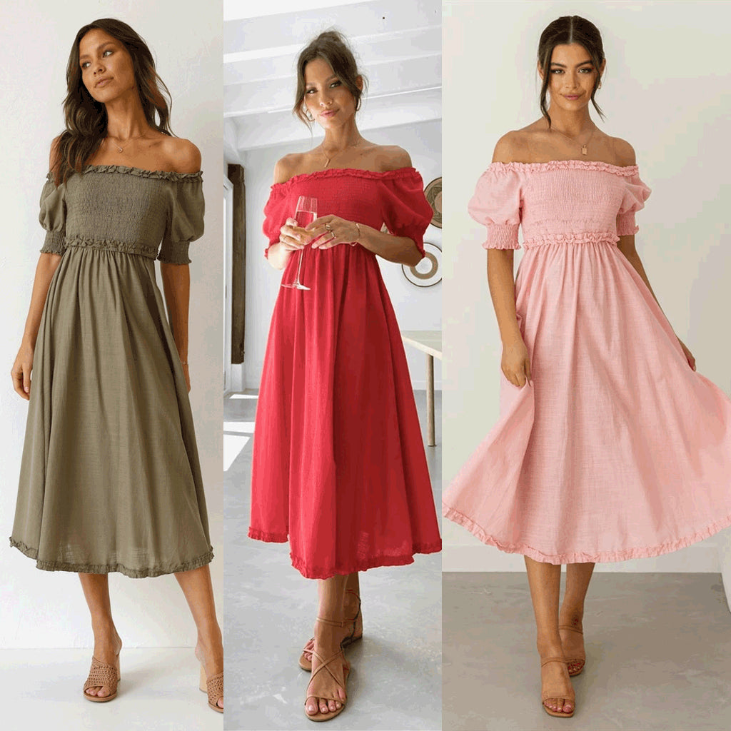 Off-Shoulder Smocked Midi Dress