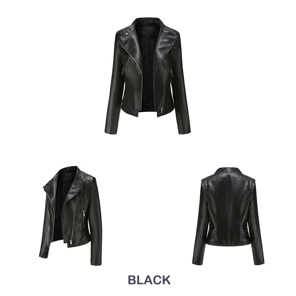 Faux Leather Button Collared Jacket