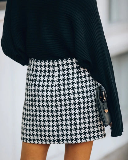 Houndstooth Zipper Skirt