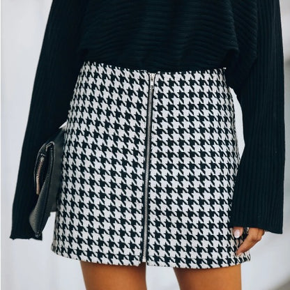 Houndstooth Zipper Skirt