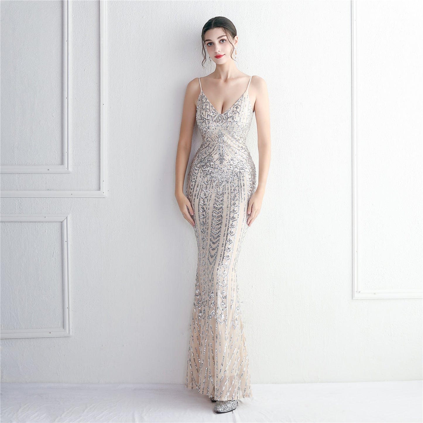 Sequin Spaghetti Strap Gown