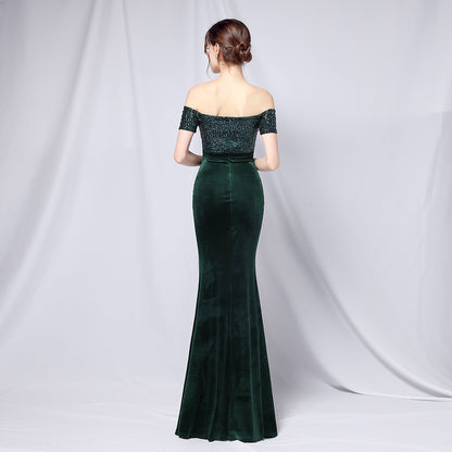 Gradient Sequin Off-Shoulder Gown