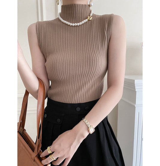 Knitted Turtleneck Sleeveless Shirt