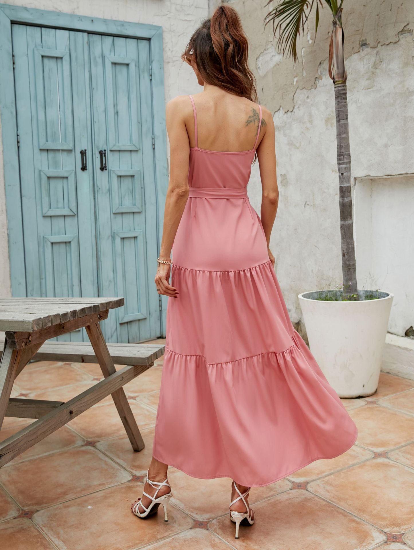 Waist Tie tiered Maxi Sundress