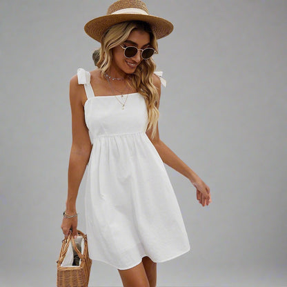 White Shoulder Tie Sundress