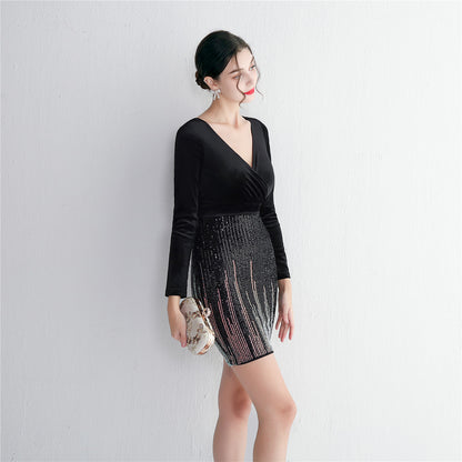 Sequin Wrap Top Cocktail Dress