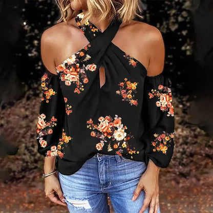 Long Sleeve Halter Floral Top