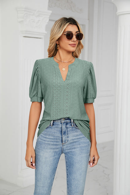 V-Neck Lantern Sleeve Shirt