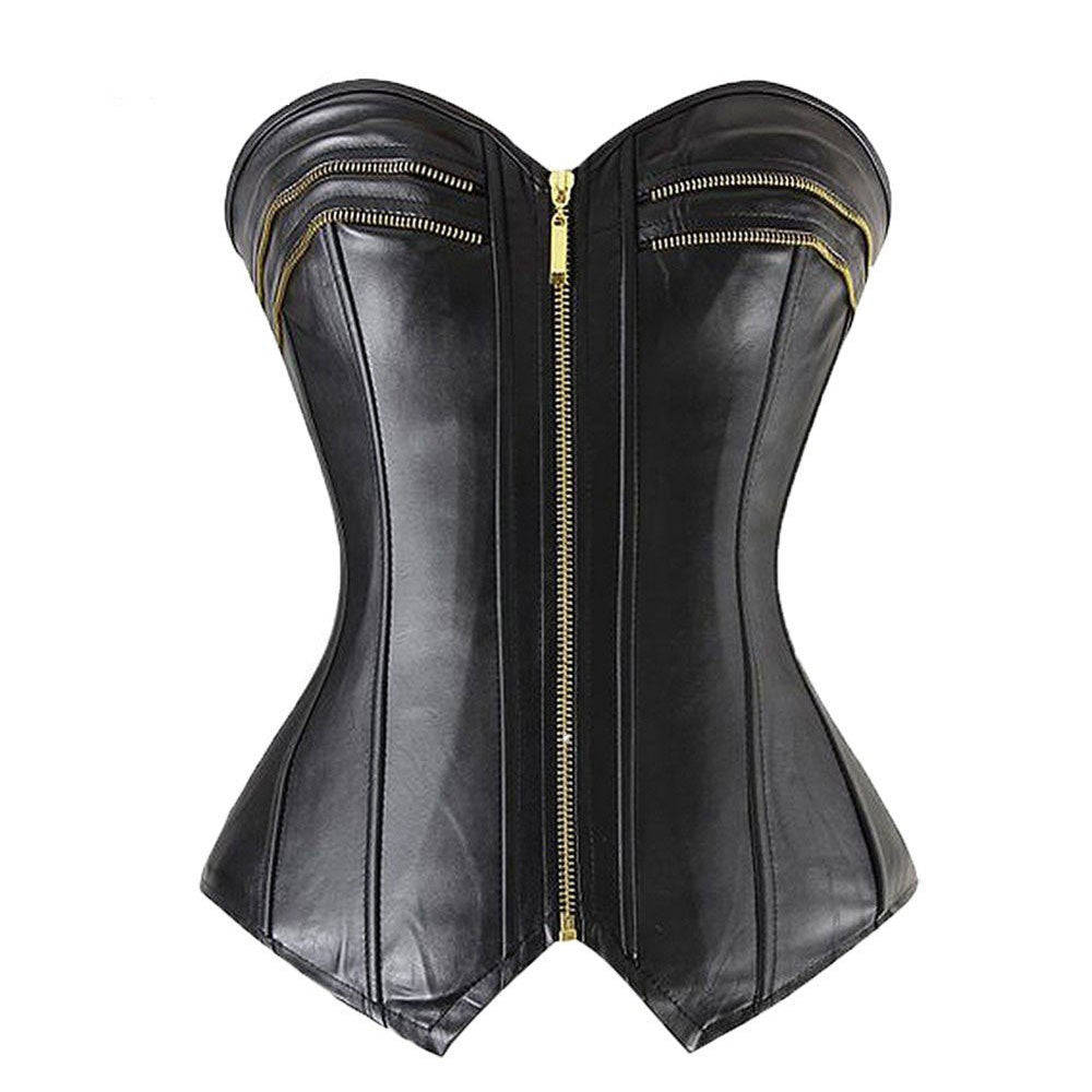 Zipper Faux Leather Corset