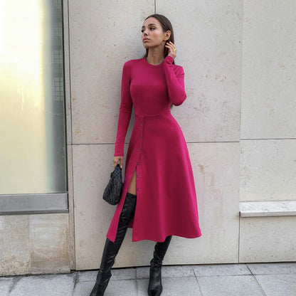 Long Sleeve Button Skirt Dress