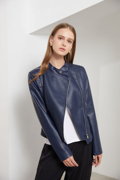 Faux Leather Button Collared Jacket