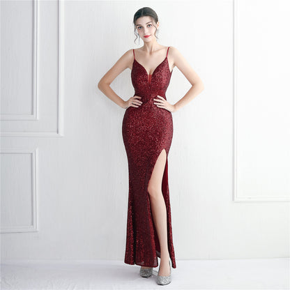 Deep Cut Spaghetti Strap Gown