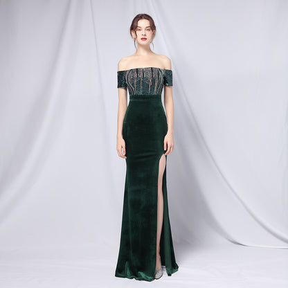 Gradient Sequin Off-Shoulder Gown