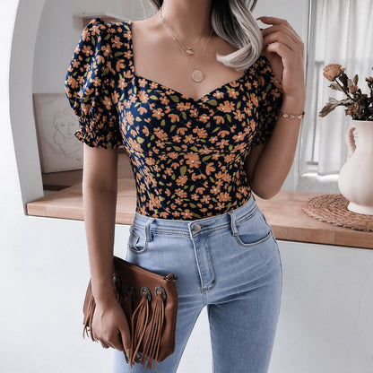 Lantern Sleeve Floral Blouse