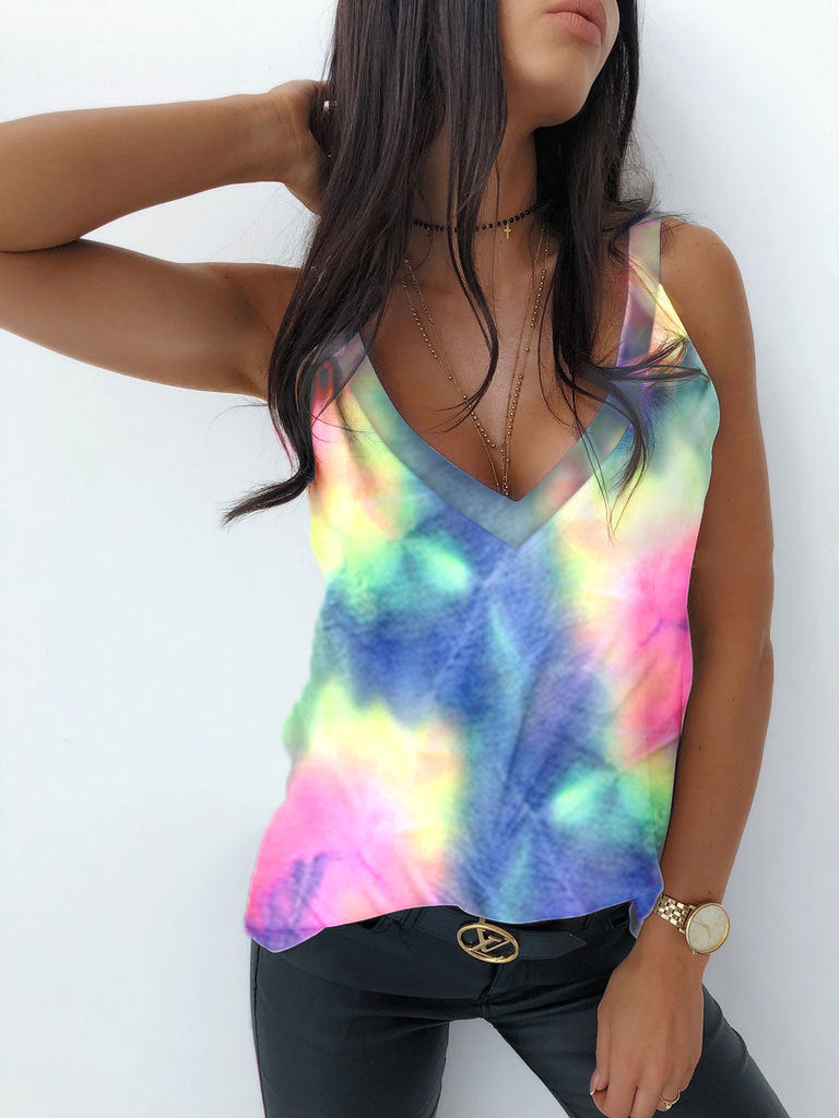 Printed Loose Deep V Shirt