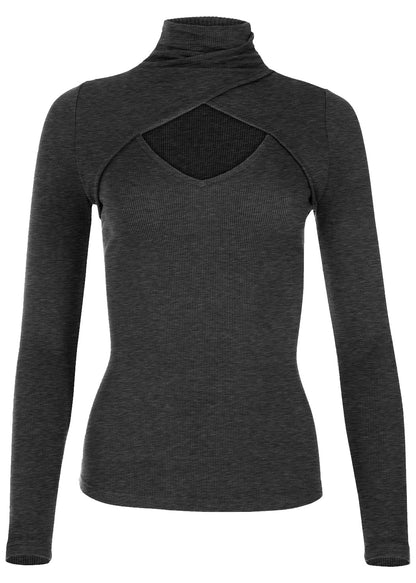 Cutout Turtleneck Long Sleeve Shirt