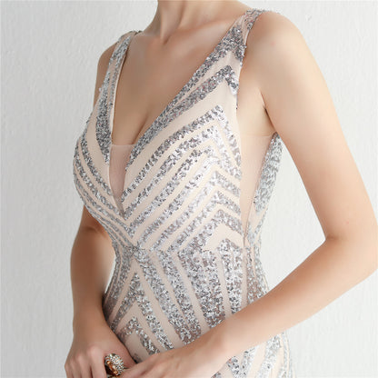 Sequin V-Neck Trumpet Gown