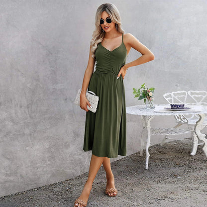 Gathered V-Neck Midi Sundress