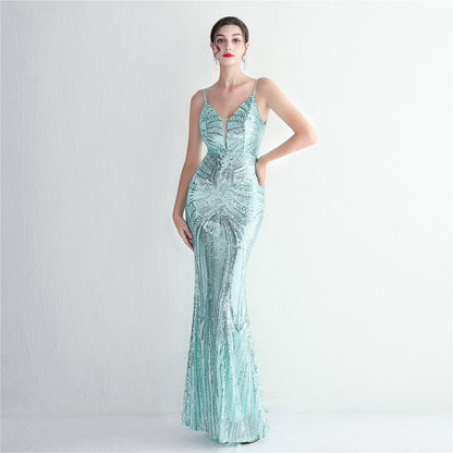 V-Neck Sequin Gown