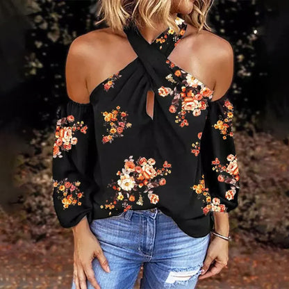 Long Sleeve Halter Floral Top